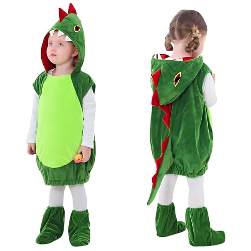 Lets Joy Dino Kostüm Kinder, Kinder Dinosaurier Kostüm, Dinosaurier Jumpsuit Kostüm, Dinosaurier Drachen Kostüm mit Kapuze, Drachen Kostüm mit Überschuhen, Jungen Mädchen Karnival Kostüm Cosplay (M) von Lets Joy