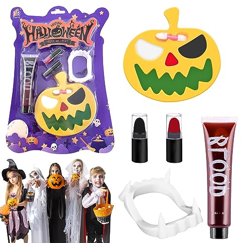 Lets Joy Halloween Kinderschminke Set, Halloween Schminke Make Up Set, Kunstblut Halloween, Vampirzähne, Halloween Kinder Schminkset, Waschbar Kinder Make Up Set, Face Paint Halloween Karneval von Lets Joy