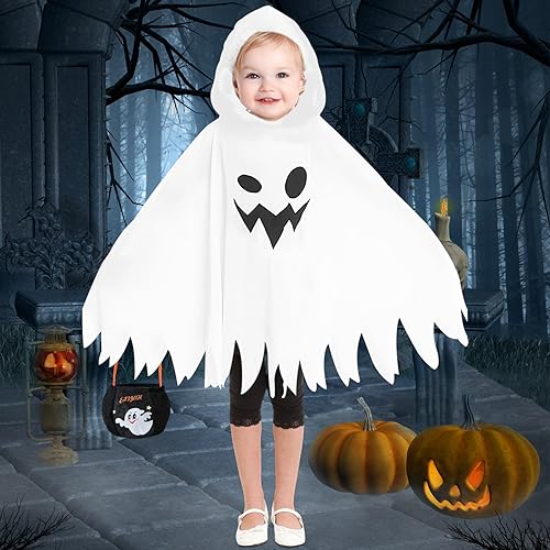 Lets Joy Halloween Kostüm Kinder, Gespenst Kostüm, Geist Umhang Weiß Gespenst Kostüm, Halloween Umhang Horror für Kinder, Geist Handtasche, Halloween Karneval Fasching Cosplay von Lets Joy