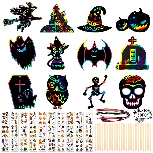 Lets Joy Halloween Kratzbilder, 150PCS Halloween Kratzbilder Set für Kinder, Halloween Kratzbilder Bastel, Halloween Aufkleber, Holzstiften und Bändern, Halloween Geburtstag Party Herbst Deko Lets Joy Halloween Kratzbilder, 150PCS Halloween Kratzbilder Set für Kinder, Halloween Kratzbilder Bastel, Halloween Aufkleber, Holzstiften und Bändern, Halloween Geburtstag Party Herbst Deko von Lets Joy