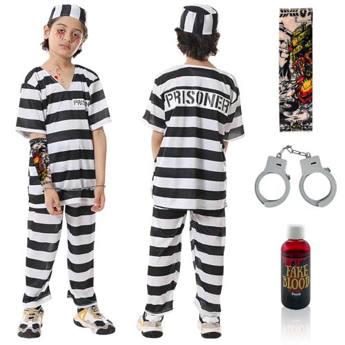 Lets Joy Halloween Zombiekostüm Sträfling, Kostüme für Kinder, Gefängnis Häftling Kostüm, Horror Karneval Cosplay Lets Joy Halloween Zombiekostüm Sträfling, Kostüme für Kinder, Gefängnis Häftling Kostüm, Horror Karneval Cosplay von Lets Joy