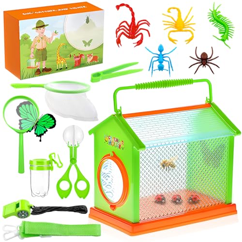 Lets Joy Insekten Forscherset Kinder, 13-Teiliges Insektenboxen, Forscherset für Kinder, Lnsektenkäfig Adventure Kit, Draussen Forscherset Kinder, Insekten Beobachtungsbox Naturerkundung Entdecken von Lets Joy