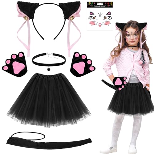 Lets Joy Katzenkostüm Kinder Set, Tierkostüm Set für Kinder, Katze Cosplay Set, Katzenohren Stirnband, Katzenschwanz Gesichtstattoo Pfoten Halsband Tüllrock Schleife Mädchen, Karneval Katzenkostüm Lets Joy Katzenkostüm Kinder Set, Tierkostüm Set für Kinder, Katze Cosplay Set, Katzenohren Stirnband, Katzenschwanz Gesichtstattoo Pfoten Halsband Tüllrock Schleife Mädchen, Karneval Katzenkostüm von Lets Joy