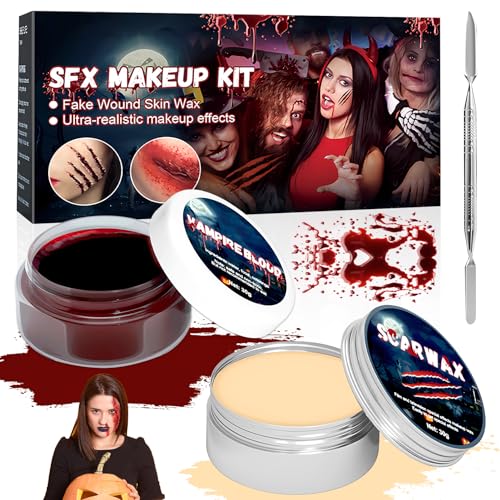 Lets Joy Kunstblut Halloween,Halloween Schminke Make Up Set, Kunstblut Blutcreme, Halloween Schminke Wachs, Halloween Narbenwachs und Spatel Werkzeug, Halloween Karneval Zombie Make up Lets Joy Kunstblut Halloween,Halloween Schminke Make Up Set, Kunstblut Blutcreme, Halloween Schminke Wachs, Halloween Narbenwachs und Spatel Werkzeug, Halloween Karneval Zombie Make up von Lets Joy