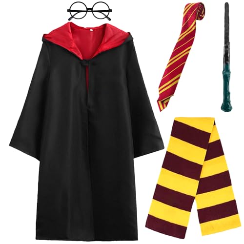 Lets Joy Magier Robe, 5 Stück Karneval Kostüm Zubehör, Karneval Kostüme für Kinder, Cosplay Kostüm Accessoires, Krawatte Schal Zauberstab Robe Brillen, Karneval Cosplay Kostüm (Größe(145-155) cm) Lets Joy Magier Robe, 5 Stück Karneval Kostüm Zubehör, Karneval Kostüme für Kinder, Cosplay Kostüm Accessoires, Krawatte Schal Zauberstab Robe Brillen, Karneval Cosplay Kostüm (Größe(145-155) cm) von Lets Joy