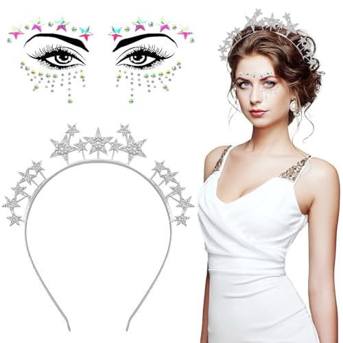 Lets Joy Sterne Haarreif, Silber Sterne Stirnband, Sterne Gesichtstattoo Karneval, Strass Haarbänder, Stern Kristalle Temporäre Tattoos, Glitzer Stern Party Kopfschmuck Tätowierung Cosplay Festival Lets Joy Sterne Haarreif, Silber Sterne Stirnband, Sterne Gesichtstattoo Karneval, Strass Haarbänder, Stern Kristalle Temporäre Tattoos, Glitzer Stern Party Kopfschmuck Tätowierung Cosplay Festival von Lets Joy