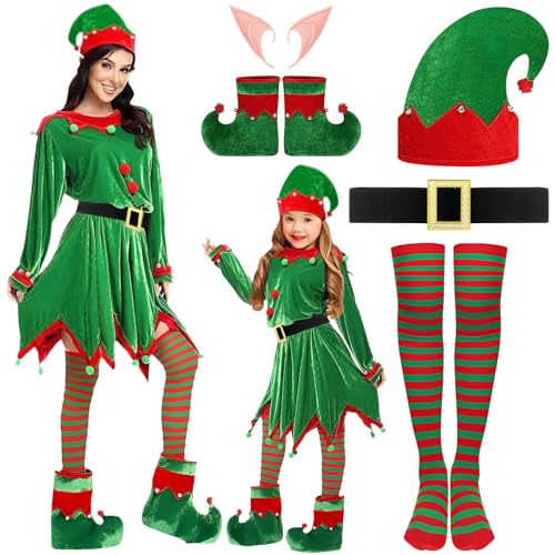 Lets Joy Weihnachtself Kostüm Set, Elfenkostüm Kinder Mädchen, Weihnachtsfeiern Kostüm, Wichtel Kleid, Elfenohren Kleid Hat Socken Schuhe Gürtel Zubehör, Weihnachts Cosplay (Größe160-(155-160cm)) Lets Joy Weihnachtself Kostüm Set, Elfenkostüm Kinder Mädchen, Weihnachtsfeiern Kostüm, Wichtel Kleid, Elfenohren Kleid Hat Socken Schuhe Gürtel Zubehör, Weihnachts Cosplay (Größe160-(155-160cm)) von Lets Joy