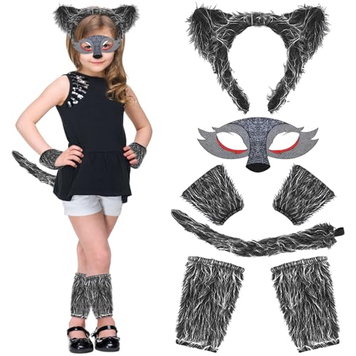Lets Joy Werwolf Kostüm, Wolf Ohren und Schwanz Set, Werwölfe Ohren, Werwolf Haarreifen, Wolfskostüm Karneval, Werwolf Schwanz, Kinder Karneval Party Faschingskostüme Cosplay von Lets Joy