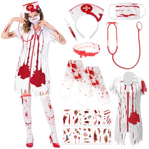 Lets Joy Zombie Krankenschwester Kostüm Damen, Halloween Kostüm Damen, Kostüm Zombie Krankenschwester, Kniestrümpfe Haarreif Tattoo Zubehör Halloween Karneval Fasching Lets Joy Zombie Krankenschwester Kostüm Damen, Halloween Kostüm Damen, Kostüm Zombie Krankenschwester, Kniestrümpfe Haarreif Tattoo Zubehör Halloween Karneval Fasching von Lets Joy