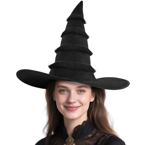 Leuceiy Böser Hexenhut, Halloween-Kostüm, Party, Hexenhut, Erwachsenen-Make-up-Zubehör, Zauberer-Hüte, Frauen, Cosplay-Events, Schwarz, Einheitsgröße von Leuceiy
