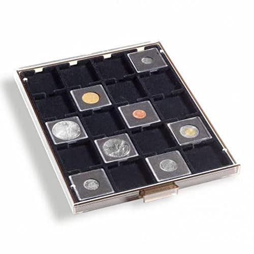Leuchtturm 327468 MB Münzbox 50 x 50 mm | Eckige Fächer | Für Münzrähmchen US 2x2“ Holder, QUADRUM-Kapseln| Rauchfarben, Schwarze Einlage von Leuchtturm