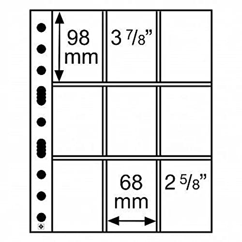 Leuchtturm 358077 klare Kunststoffhüllen SH 312, 9 Taschen für Sammelkarten und Dokumente - 50er Pack aus PP von Leuchtturm