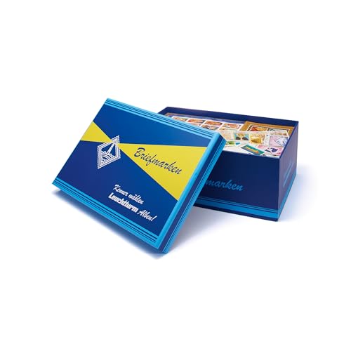 Leuchtturm 368619 Retro Briefmarkenkiste - stabile Briefmarkenbox aus Karton mit abnehmbarem Deckel, 30 x 12 x 20 cm von Leuchtturm