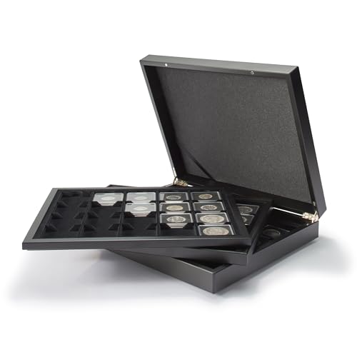 Leuchtturm 347919 Volterra DE Luxe Münzkassette - 60 Quadrum-Kapseln / 50 x 50 mm Münzrähmchen - eckige Felder - schwarz von Leuchtturm