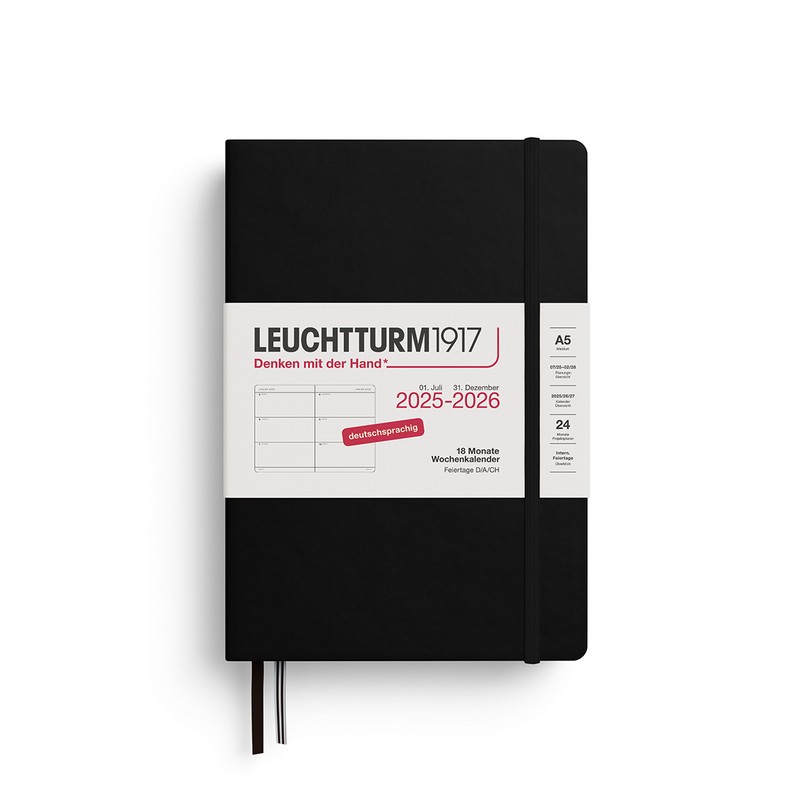 Leuchtturm1917 18 Monatskalender 1 Woche auf 2 Seiten 2026 Medium A5 Hardcover Schwarz von Leuchtturm1917