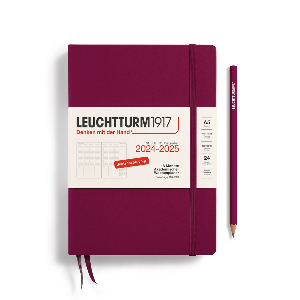 Leuchtturm1917 18 Monatskalender akademischer Wochenplaner 2025 A5 Port Red von Leuchtturm1917