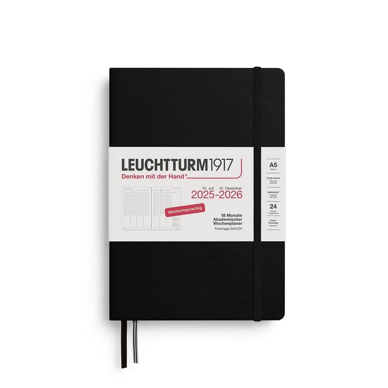 Leuchtturm1917 18 Monatskalender akademischer Wochenplaner 2026 A5 Schwarz Leuchtturm1917 18 Monatskalender akademischer Wochenplaner 2026 A5 Schwarz von Leuchtturm1917