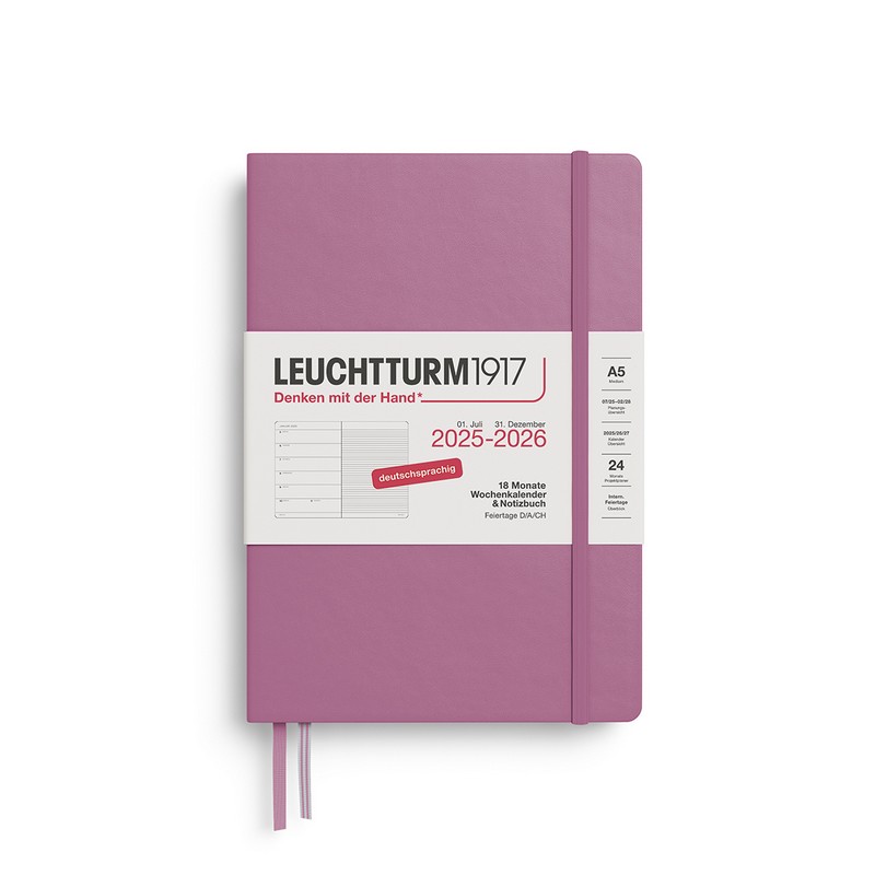 Leuchtturm1917 18 Monatskalender & Notizbuch 1 Woche auf 1 Seite 2026 Medium A5 Hardcover Dusty Rose Liniert von Leuchtturm1917