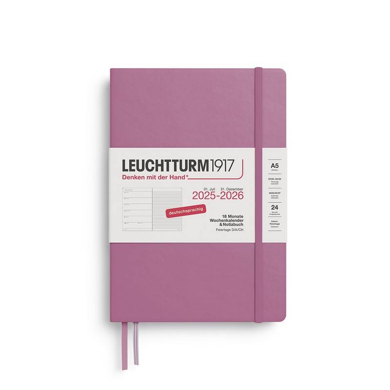 Leuchtturm1917 18 Monatskalender & Notizbuch 1 Woche auf 1 Seite 2026 Medium A5 Hardcover Dusty Rose Liniert von Leuchtturm1917