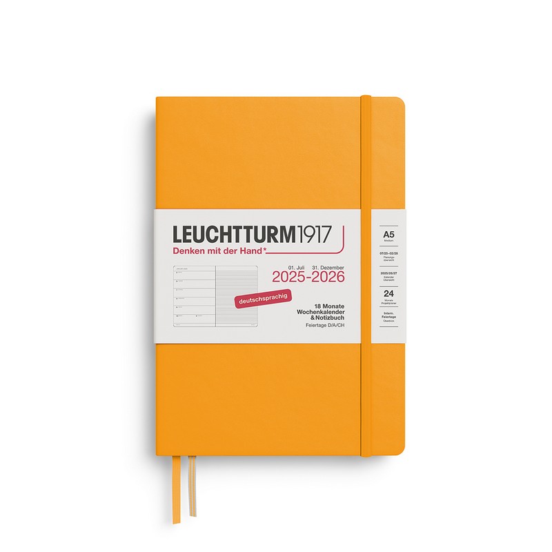 Leuchtturm1917 18 Monatskalender & Notizbuch 1 Woche auf 1 Seite 2026 Medium A5 Hardcover Rising Sun Liniert von Leuchtturm1917