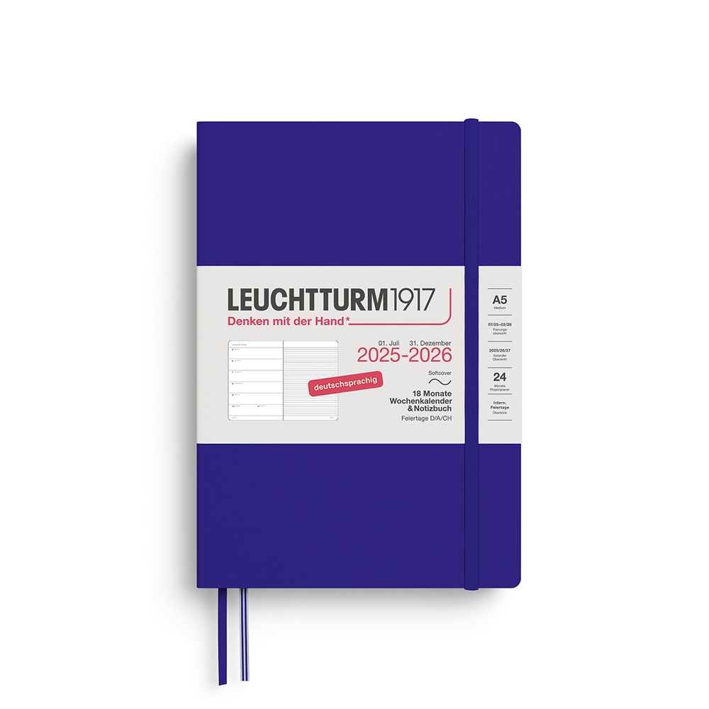 Leuchtturm1917 18 Monatskalender & Notizbuch 1 Woche auf 1 Seite 2026 Medium A5 Softcover Ink Liniert von Leuchtturm1917