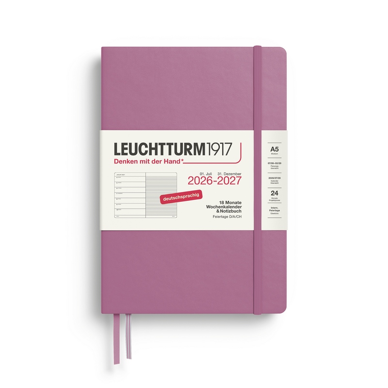Leuchtturm1917 18 Monatskalender & Notizbuch 1 Woche auf 1 Seite 2027 Medium A5 Hardcover Dusty Rose Liniert von Leuchtturm1917