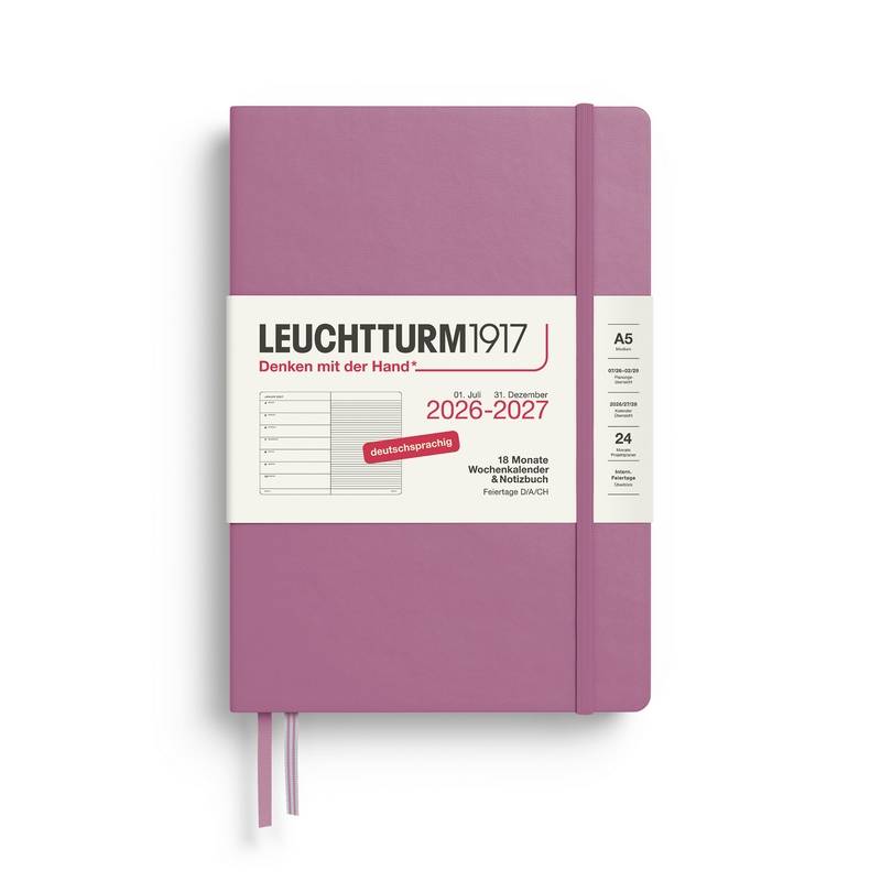 Leuchtturm1917 18 Monatskalender & Notizbuch 1 Woche auf 1 Seite 2027 Medium A5 Hardcover Dusty Rose Liniert von Leuchtturm1917