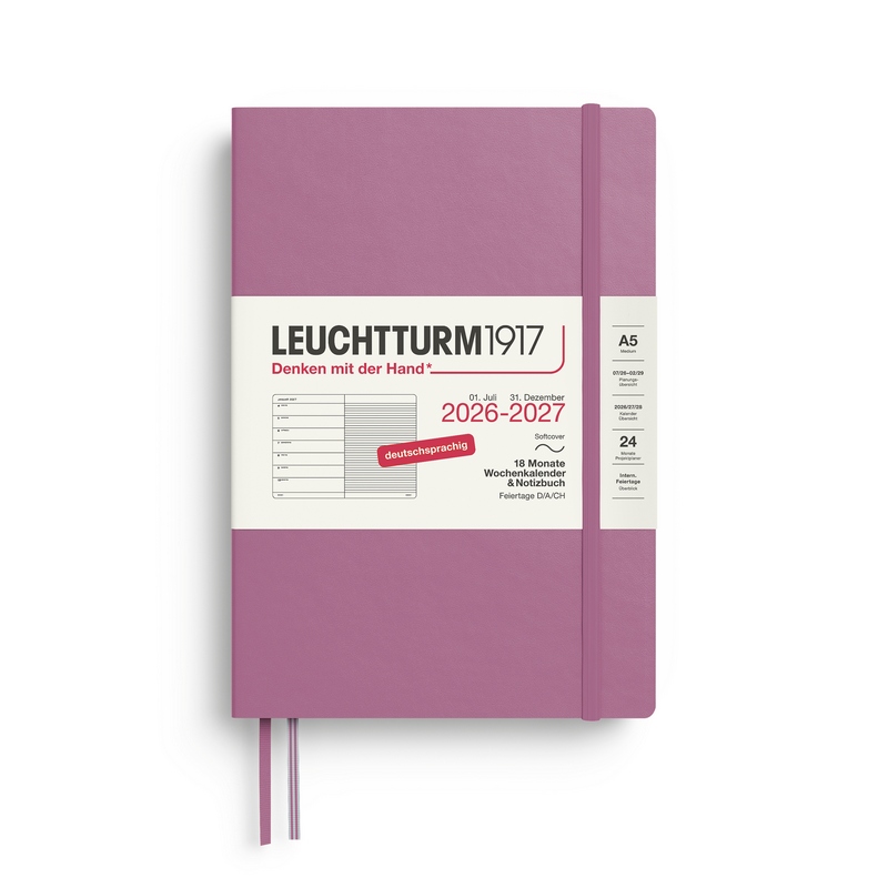 Leuchtturm1917 18 Monatskalender & Notizbuch 1 Woche auf 1 Seite 2027 Medium A5 Softcover Dusty Rose Liniert von Leuchtturm1917