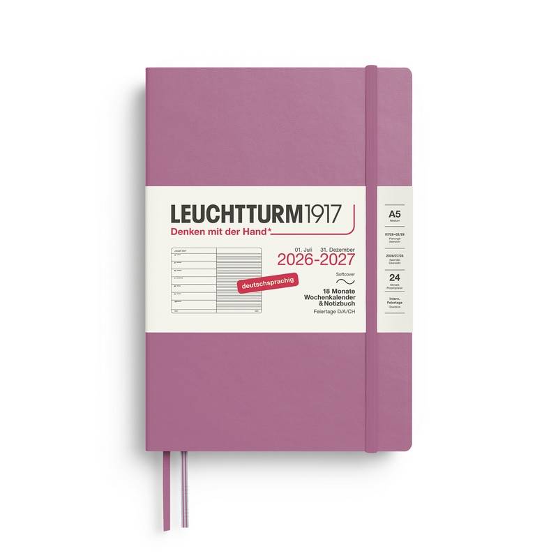 Leuchtturm1917 18 Monatskalender & Notizbuch 1 Woche auf 1 Seite 2027 Medium A5 Softcover Dusty Rose Liniert von Leuchtturm1917