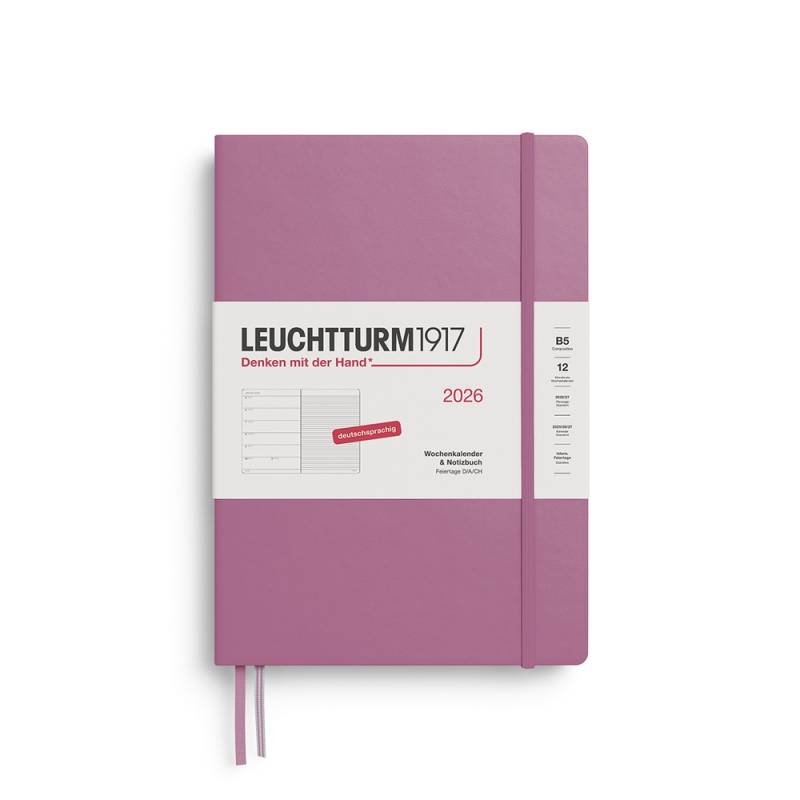 Leuchtturm1917 Kalender & Notizbuch 1 Woche auf 1 Seite 2026 Composition B5 Hardcover Dusty Rose, liniert von Leuchtturm1917