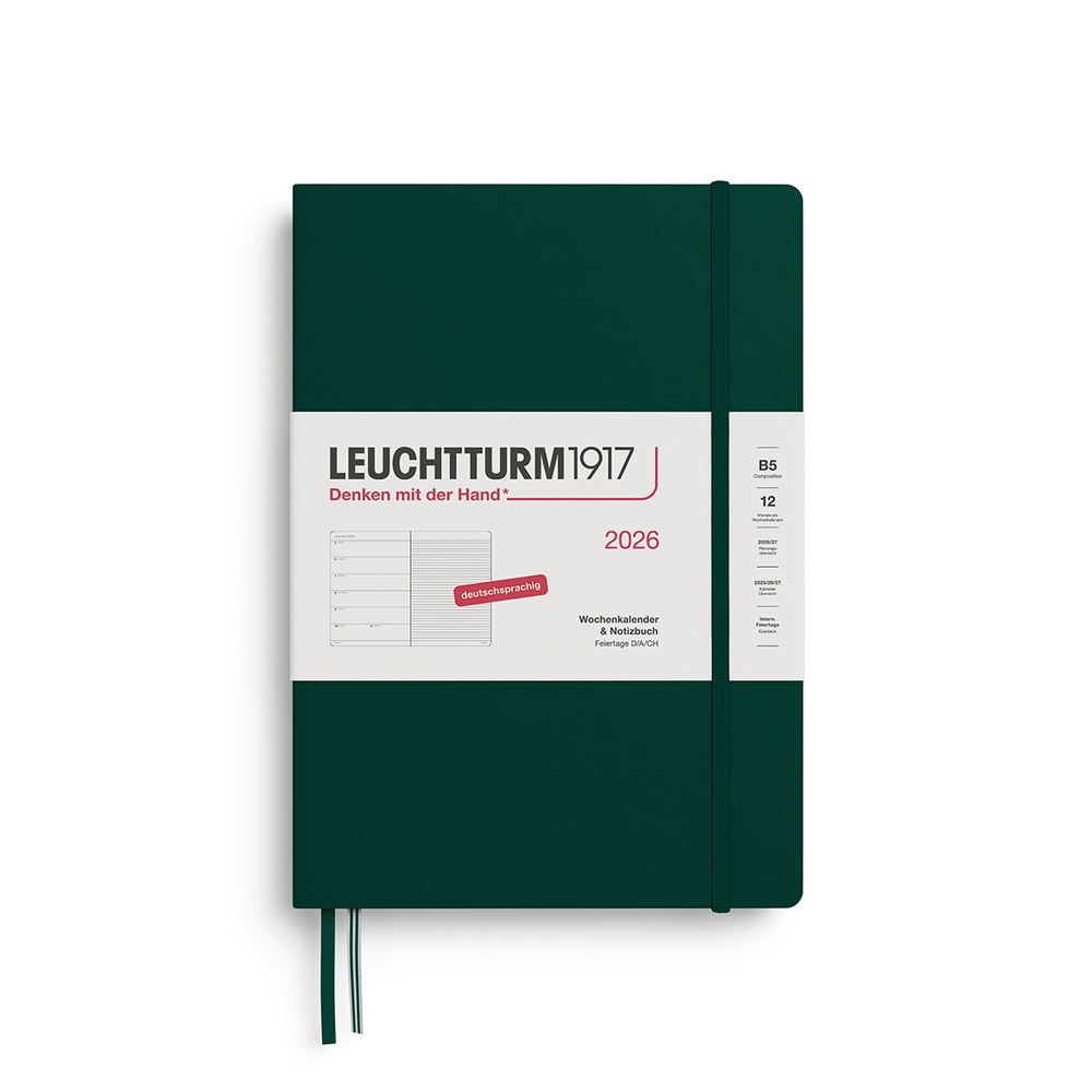 Leuchtturm1917 Kalender & Notizbuch 1 Woche auf 1 Seite 2026 Composition B5 Hardcover Forest Green, liniert Leuchtturm1917 Kalender & Notizbuch 1 Woche auf 1 Seite 2026 Composition B5 Hardcover Forest Green, liniert von Leuchtturm1917