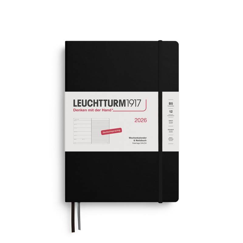 Leuchtturm1917 Kalender & Notizbuch 1 Woche auf 1 Seite 2026 Composition B5 Hardcover Schwarz, liniert von Leuchtturm1917
