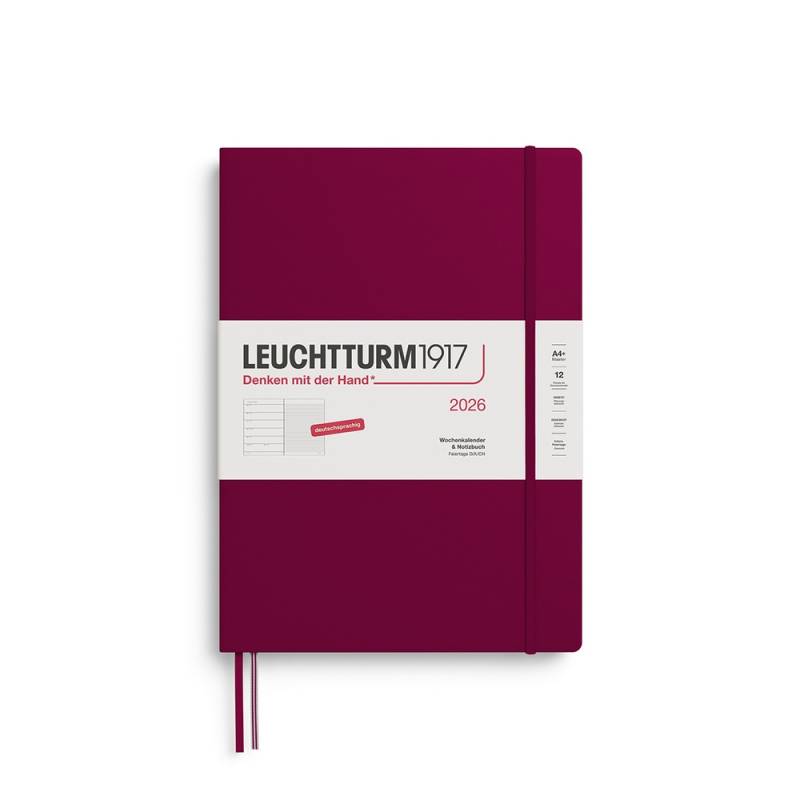 Leuchtturm1917 Kalender & Notizbuch 1 Woche auf 1 Seite 2026 Master A4+ Hardcover Port Red, liniert von Leuchtturm1917