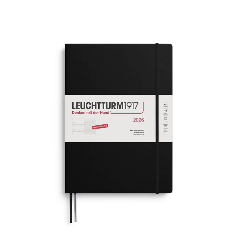 Leuchtturm1917 Kalender & Notizbuch 1 Woche auf 1 Seite 2026 Master A4+ Hardcover Schwarz, liniert von Leuchtturm1917
