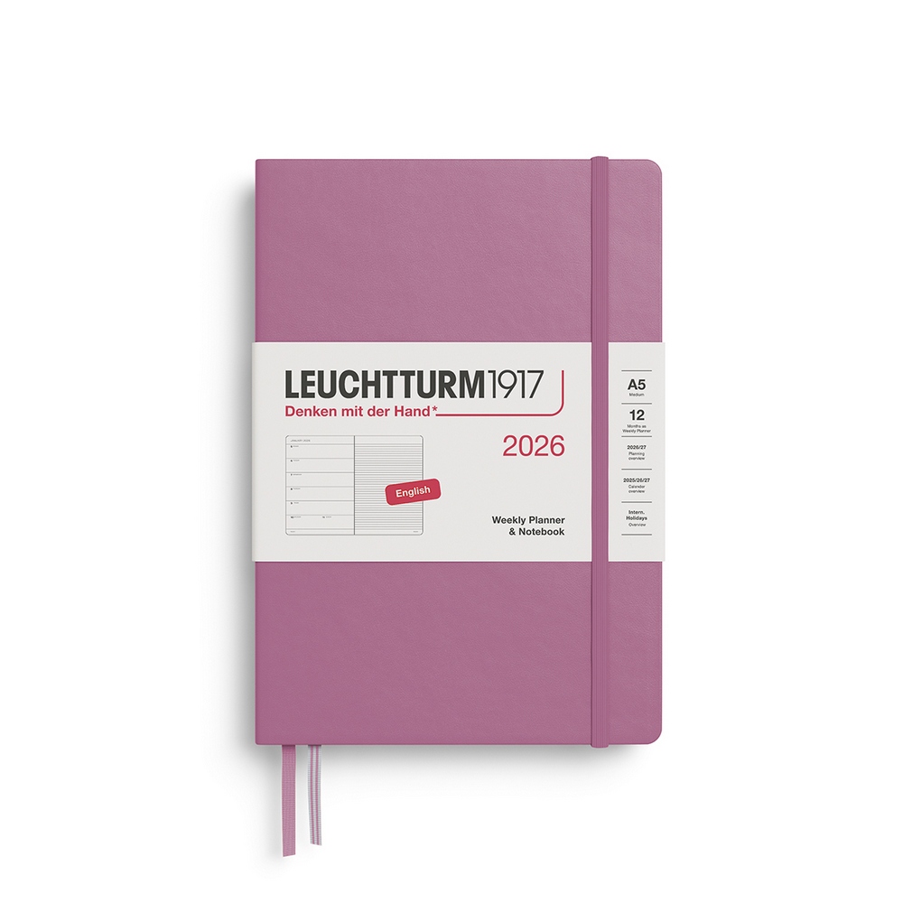 Leuchtturm1917 Kalender & Notizbuch 1 Woche auf 1 Seite 2026 Medium A5 Hardcover Dusty Rose liniert Englisch von Leuchtturm1917