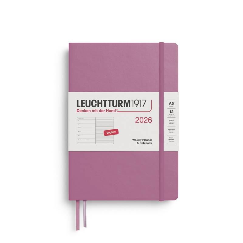Leuchtturm1917 Kalender & Notizbuch 1 Woche auf 1 Seite 2026 Medium A5 Hardcover Dusty Rose liniert Englisch von Leuchtturm1917