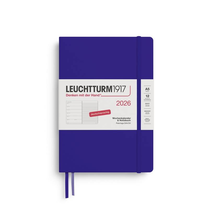 Leuchtturm1917 Kalender & Notizbuch 1 Woche auf 1 Seite 2026 Medium A5 Hardcover Ink, liniert von Leuchtturm1917