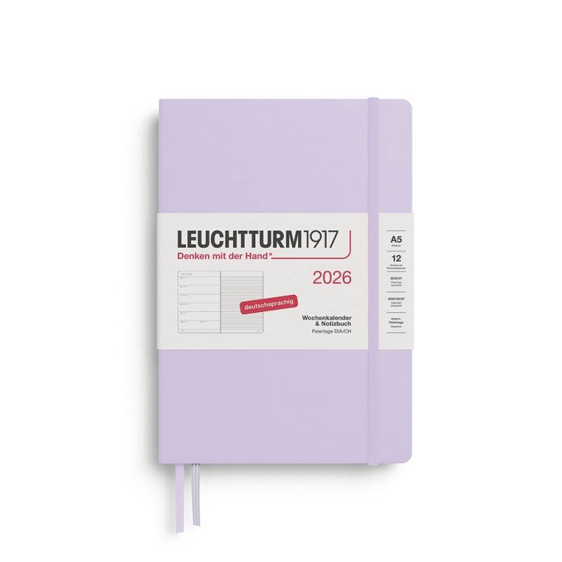 Leuchtturm1917 Kalender & Notizbuch 1 Woche auf 1 Seite 2026 Medium A5 Hardcover Lilac, liniert von Leuchtturm1917