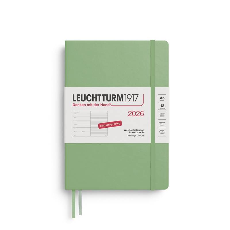 Leuchtturm1917 Kalender & Notizbuch 1 Woche auf 1 Seite 2026 Medium A5 Hardcover Salbei, liniert von Leuchtturm1917