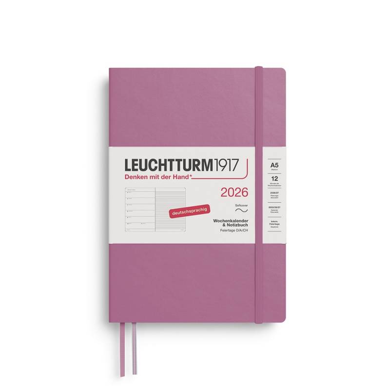Leuchtturm1917 Kalender & Notizbuch 1 Woche auf 1 Seite 2026 Medium A5 Softcover Dusty Rose, liniert von Leuchtturm1917