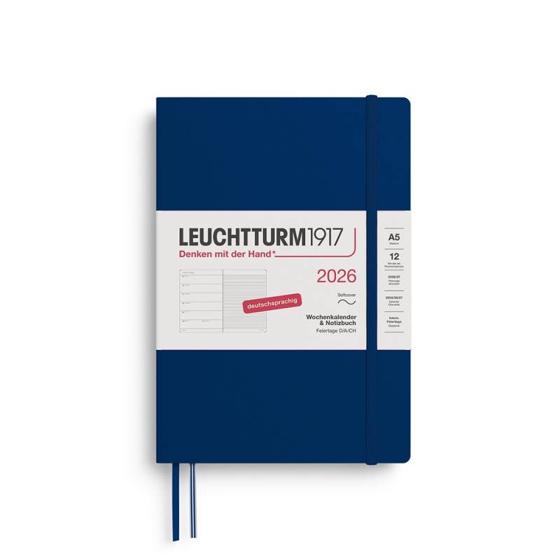 Leuchtturm1917 Kalender & Notizbuch 1 Woche auf 1 Seite 2026 Medium A5 Softcover Marine, liniert von Leuchtturm1917