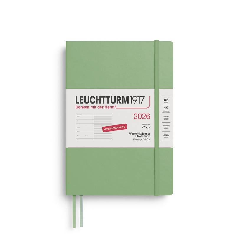 Leuchtturm1917 Kalender & Notizbuch 1 Woche auf 1 Seite 2026 Medium A5 Softcover Salbei, liniert von Leuchtturm1917