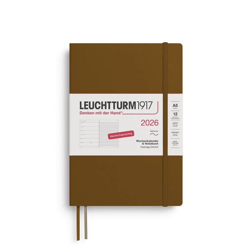 Leuchtturm1917 Kalender & Notizbuch 1 Woche auf 1 Seite 2026 Medium A5 Softcover Spice Brown, liniert von Leuchtturm1917