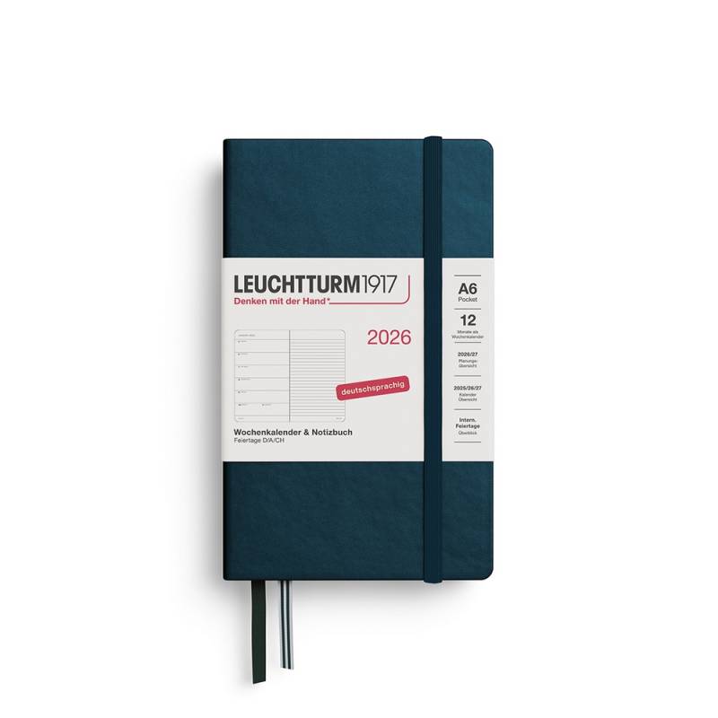 Leuchtturm1917 Kalender & Notizbuch 1 Woche auf 1 Seite 2026 Pocket A6 Hardcover Deep Sea, liniert von Leuchtturm1917