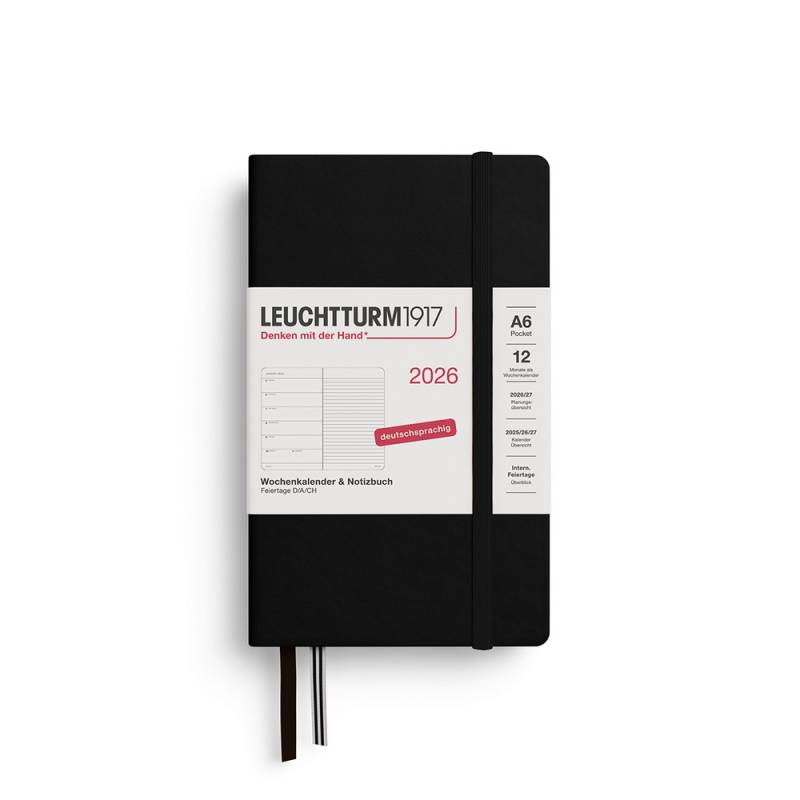 Leuchtturm1917 Kalender & Notizbuch 1 Woche auf 1 Seite 2026 Pocket A6 Hardcover Schwarz, liniert von Leuchtturm1917