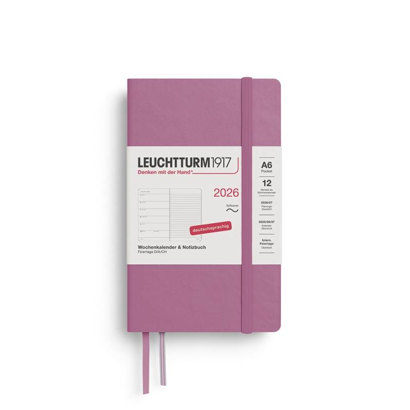Leuchtturm1917 Kalender & Notizbuch 1 Woche auf 1 Seite 2026 Pocket A6 Softcover Dusty Rose, liniert von Leuchtturm1917