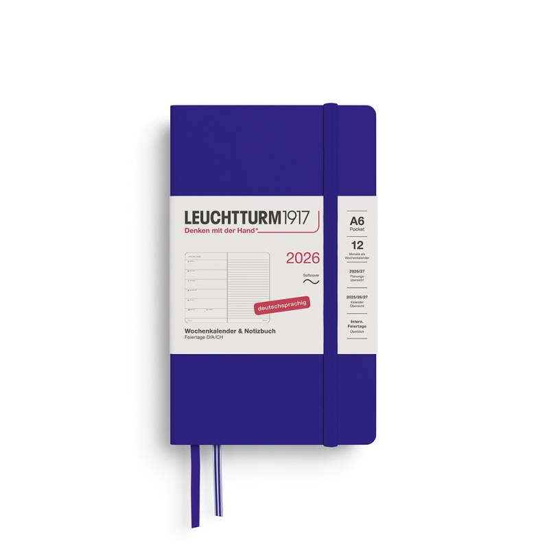 Leuchtturm1917 Kalender & Notizbuch 1 Woche auf 1 Seite 2026 Pocket A6 Softcover Ink, liniert von Leuchtturm1917