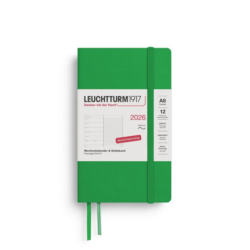 Leuchtturm1917 Kalender & Notizbuch 1 Woche auf 1 Seite 2026 Pocket A6 Softcover Spring Leaf, liniert von Leuchtturm1917