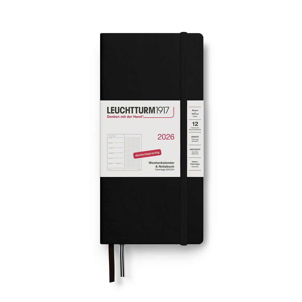 Leuchtturm1917 Kalender & Notizbuch 1 Woche auf 1 Seite 2026 Wallet Hardcover Schwarz, punktkariert von Leuchtturm1917