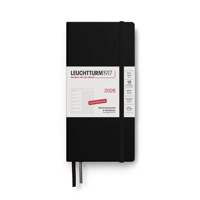 Leuchtturm1917 Kalender & Notizbuch 1 Woche auf 1 Seite 2026 Wallet Hardcover Schwarz, punktkariert von Leuchtturm1917